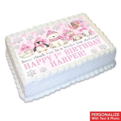 Winter Onederland Pink 1st Photo Personalized Edible Icing
