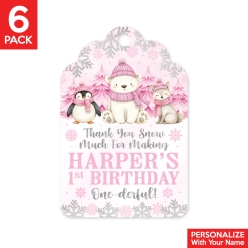Winter Onederland Pink PERSONALIZED Thank You Tags - 6 Pk