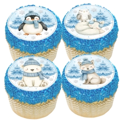 Winter Onederland Animals Blue Cupcake Icing Toppers 12pk