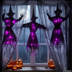Light-Up Hanging Purple Witch Trio Halloween Decoration-3Pk