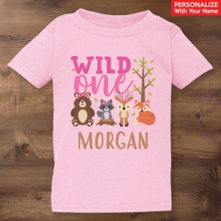 55% OFF: Pink Wild ONE Woodland Personalized Name Pink T-shirt
