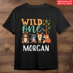 55% OFF: Wild ONE Woodland Personalized Name Black T-shirt