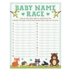 50% OFF: Woodland Baby Shower Name Race Game Sheet