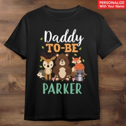 Woodland Daddy-To-Be Personalized Name Black T-shirt