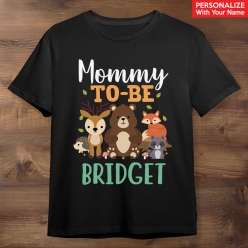 Woodland Mommy-To-Be Personalized Name Black T-shirt