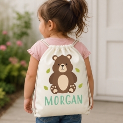 Woodland Bear PERSONALIZED Drawstring Backpack