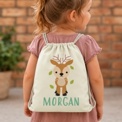 Woodland Deer PERSONALIZED Drawstring Backpack