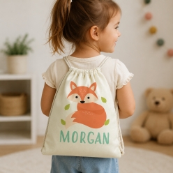 Woodland Fox PERSONALIZED Drawstring Backpack