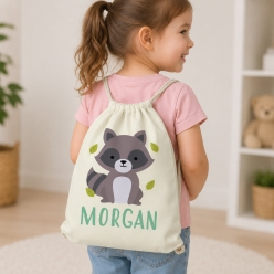 Woodland Raccoon PERSONALIZED Drawstring Backpack