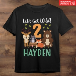 Woodland Birthday Personalized Name Black T-shirt
