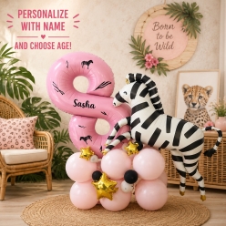 Safari Girl Zebra 6 FT Airfill Personalized Balloon Column Kit