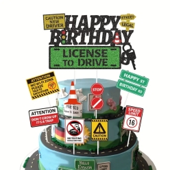 Driver's License Sweet 16 Glitter Cake Topper Set 9pcs