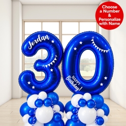 *Two Digit PERSONALIZED Blue & White Airfill Balloon Column Kit