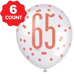 Rose Gold Glitz Age 65 Large Latex Balloons - 6 PK