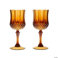Amber Plastic Patterned Wine Glasses-12Pk