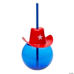 Round Plastic Cups with Cowboy Hat Lids & Straw-6Pk