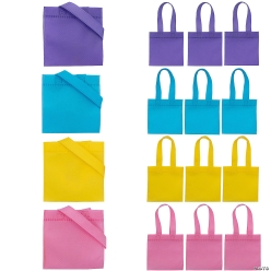 Pastel Pink, Yellow, Aqua & Purple Tote Bags-12Pk