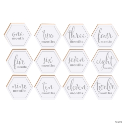 Neutral Woodgrain Hexagon Baby Milestone-12Pk