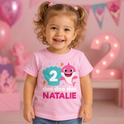 Shark Pink Personalized Name & Age Pink T-shirt