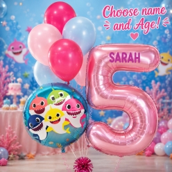 Baby Shark PERSONALIZED Pink Name & Age Balloon Bouquet
