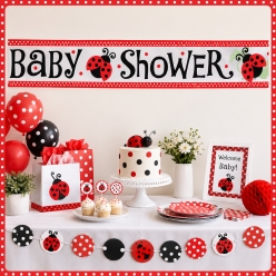 Ladybug Baby Shower Metallic Foil Banner - 12 Feet