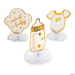 Oh Baby Gold Honeycomb Centerpiece - 3Pk