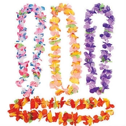 Luau Ruffle Fabric Flower Leis 12pk