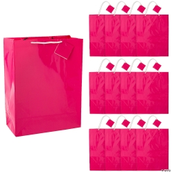 Large Bright Pink Gift Bags with Gift Tag-12Pk