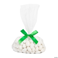 Clear Cellophane Gift Bags with Green Bow Kit for 50