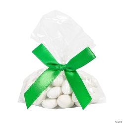 Clear Cellophane Bags with Green Bow-50Pk
