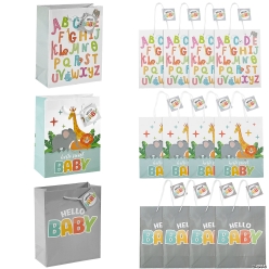 Hello Baby Medium Gift Bags with Tags-12Pk