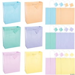 Pastel Medium Paper Gift Bags w/Tags - 12 PK
