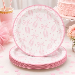 Pink Ballerina Party Bow & Slipper Dinner Plates-8Pk