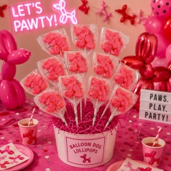 Balloon Dog Strawberry Wrapped Lollipops-12Pk
