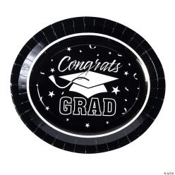 Black Graduation Paper Banquet Plates-25Pk