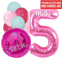 Barbie PERSONALIZED Name & Single Digit Age Balloon Bouquet