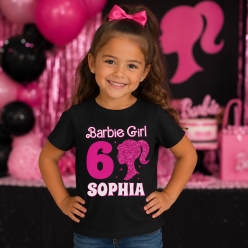 Barbie Silhouette Name & Age Personalized Black T-shirt