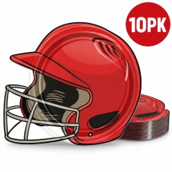 Baseball Red Helmet Shaped Plates - 10 PK