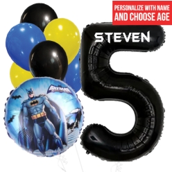 Batman PERSONALIZED Name & Single Digit Age Balloon Bouquet