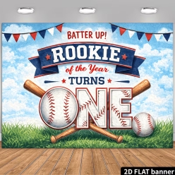 Rookie Turns ONE Baseball Fabric Backdrop 150 x 100 cms