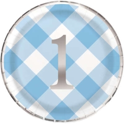 Blue Gingham Metallic Dinner Plates - 8 PK