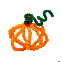 Chenille Stem & Pony Bead Pumpkin Craft Kit-12Pk