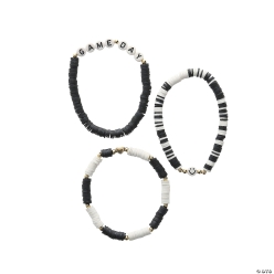 Black Game Day Spirit Beaded Bracelet Sets-12Pk