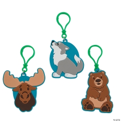 Woodland Animals Moose, Bear & Wolf Backpack Clips-12Pk