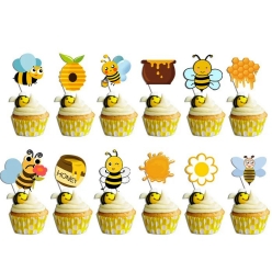 Bee Party Cupcake Food Toppers - 12 PK