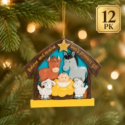 Believe and Receive Hand-Painted Nativity Ornaments - 12 Pack