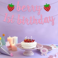 Strawberry Berry 1st Glitter Birthday Banner