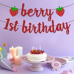 Strawberry Berry 1st Red Glitter Birthday Banner