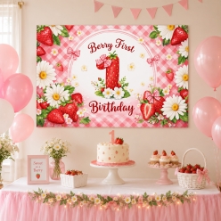 Berry 1st Birthday FABRIC Backdrop 150 x 100 cms