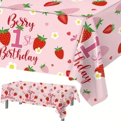 Strawberry Berry 1st Birthday Pink Plastic Tablecover